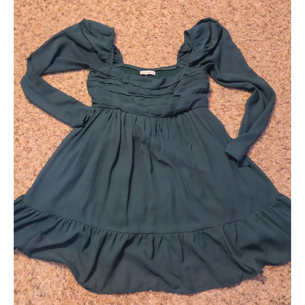 Abercrombie‎ & Fitch Puff Sleeve Babydoll Mini Dress Women's Size Small Green